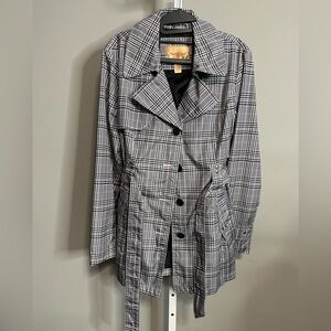 Northcrest Women's Gray Plaid Trench Coat